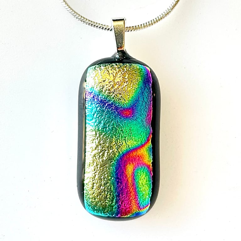 Thin Colour Bursts Dichroic Fused Glass Pendant Necklace 