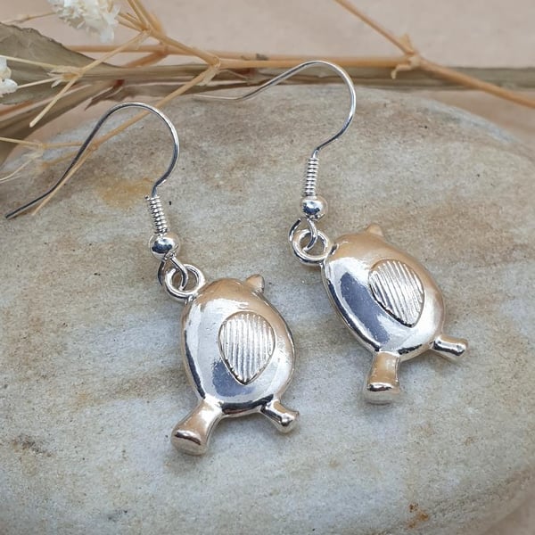 silver plated robin earrings little bird shiny silver plate hypoallergenic 