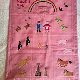 Noah's Ark, wall hanging, cot blanket , pram cover, quilt, hand embroidered