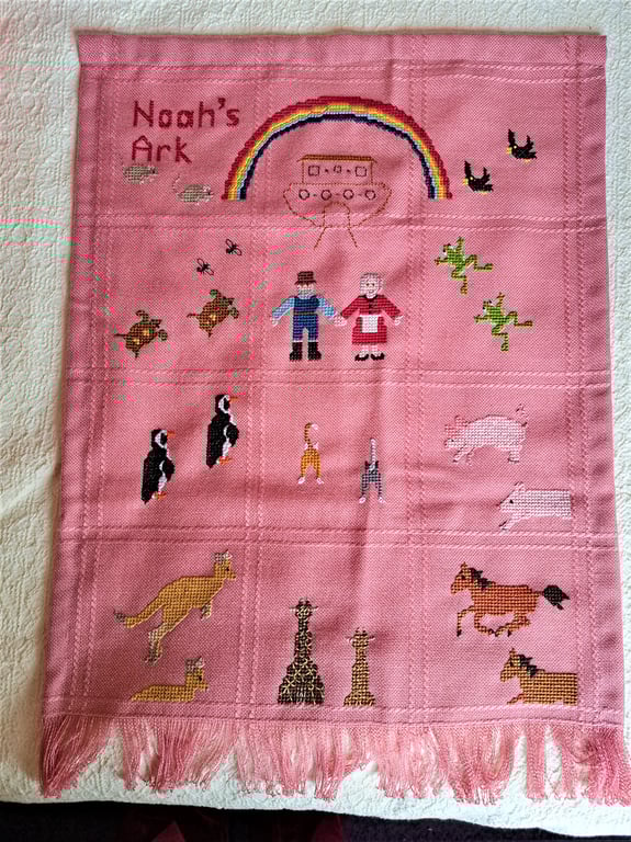 Noah's Ark, wall hanging, cot blanket , pram cover, quilt, hand embroidered