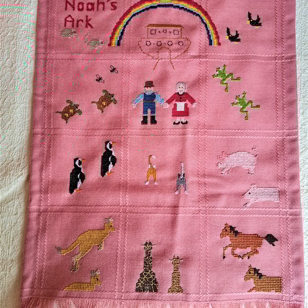 Noah's Ark, wall hanging, cot blanket , pram cover, quilt, hand embroidered