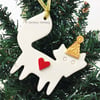 Ceramic Fox in a party hat Christmas decoration Pottery fox