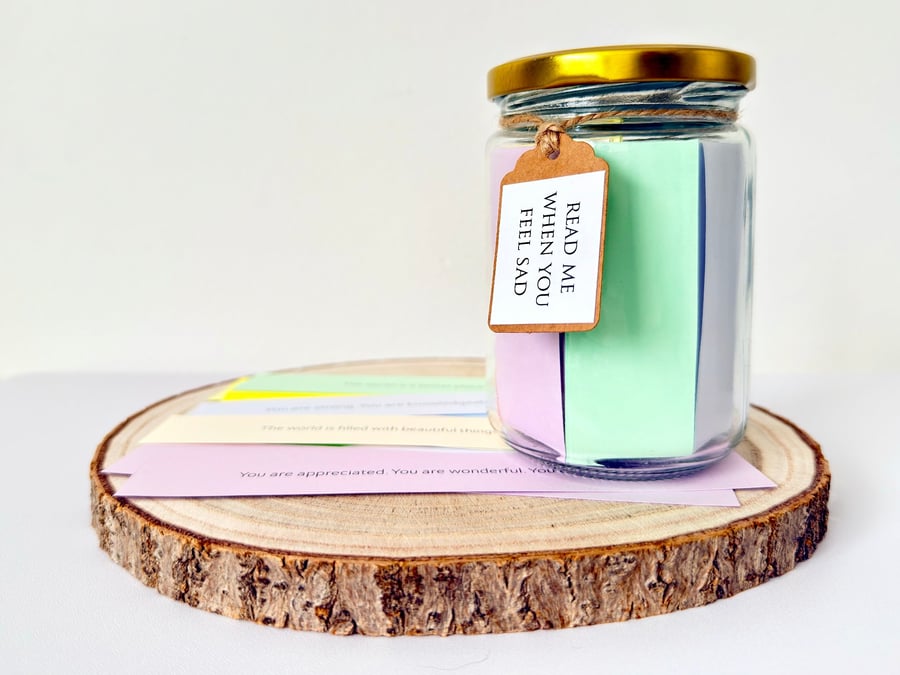 Read Me When You Feel Sad Jar, 50 Positive Affirmations and Quotes, Pick Me Up