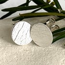  Silver Stud Earrings  - Handmade in UK imprinted with a leaf pattern