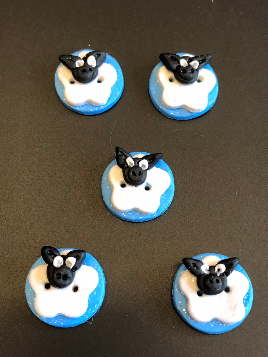 Glittery Sheep Polymer Clay Buttons In Blue 