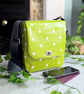 Polka Dot Print, Water-resistant Lime Green Oilcloth, Small Cross Body Bag