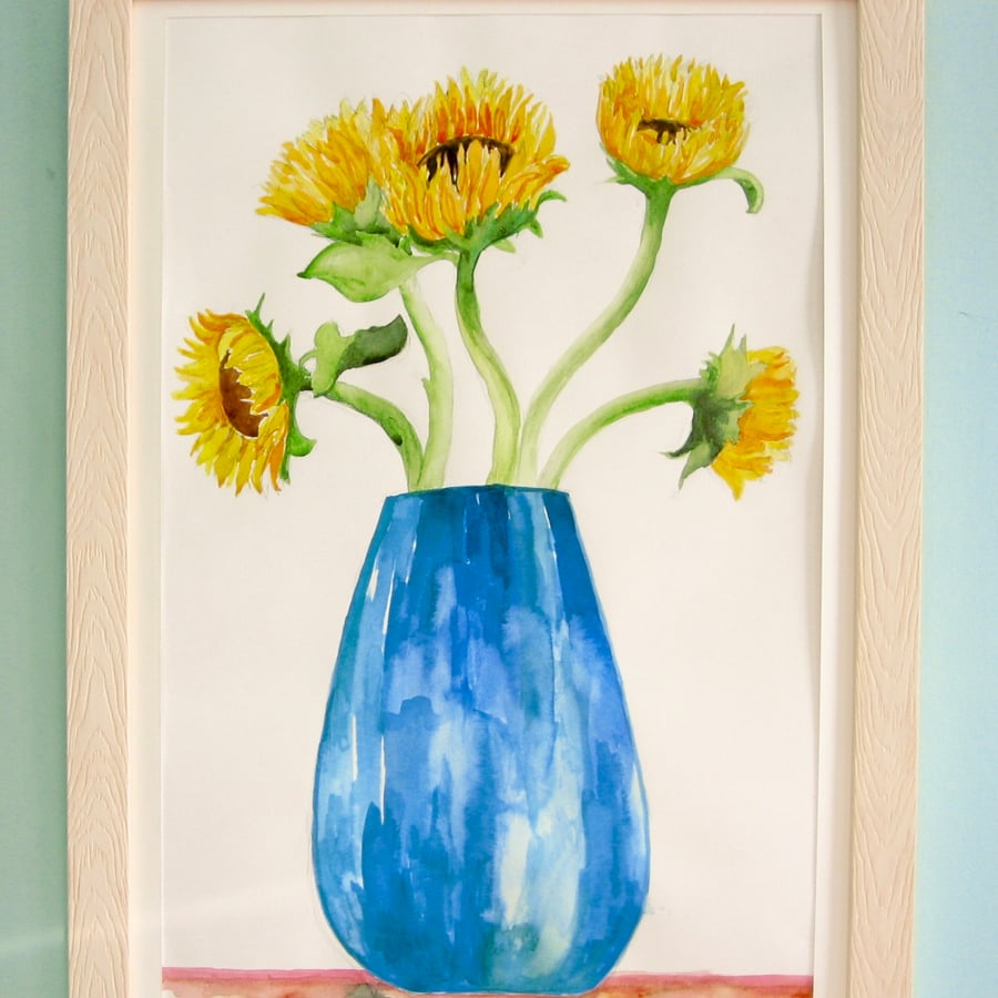 Sunflowers in a Vase, Original Watercolour Painting