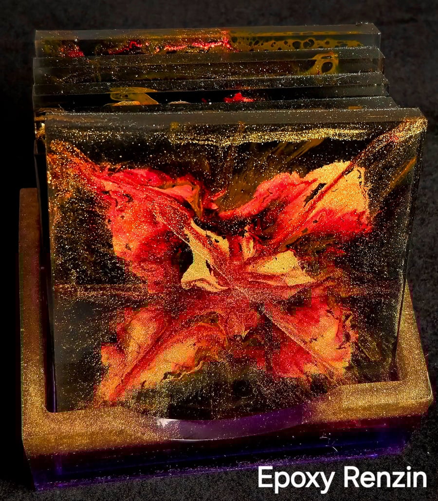 Set of 6 coasters and holder