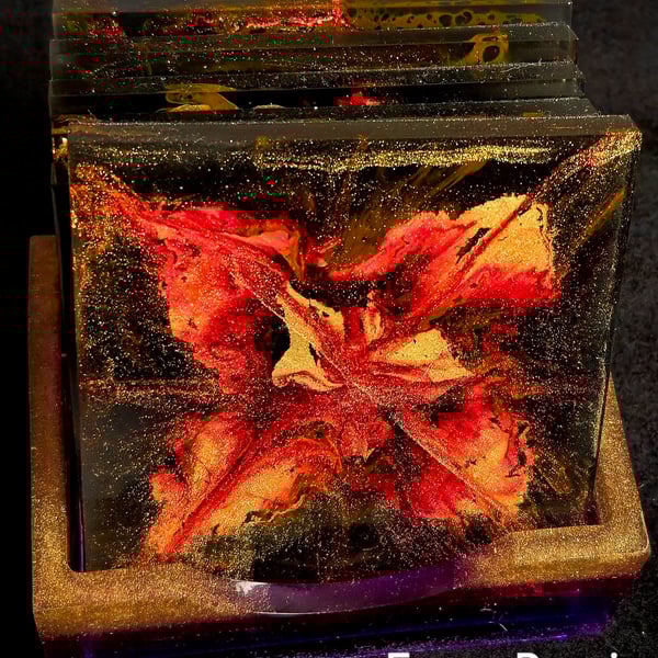 Set of 6 coasters and holder