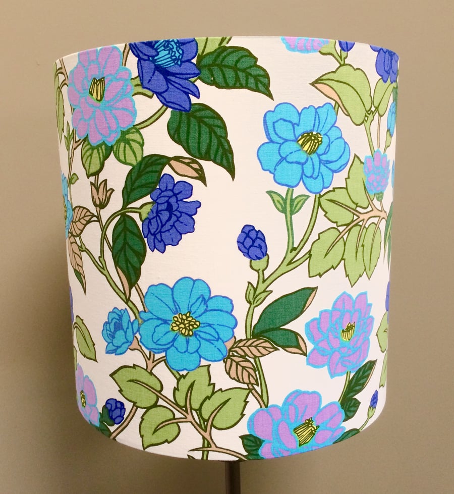 RETRO Blue Lime 70s Wild ROSE Scandi style Fabric Lampshade option 