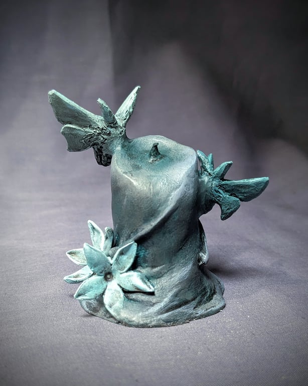 Unlit iv - small, haunting, ethereal moth, flower and candle sculpture