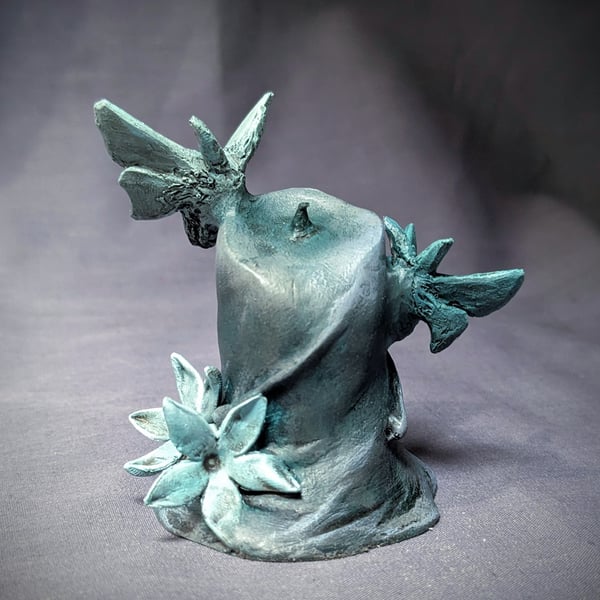 Unlit iv - small, haunting, ethereal moth, flower and candle sculpture