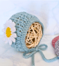 Newborn Daisy Crochet Baby Bonnet – Duck Egg 