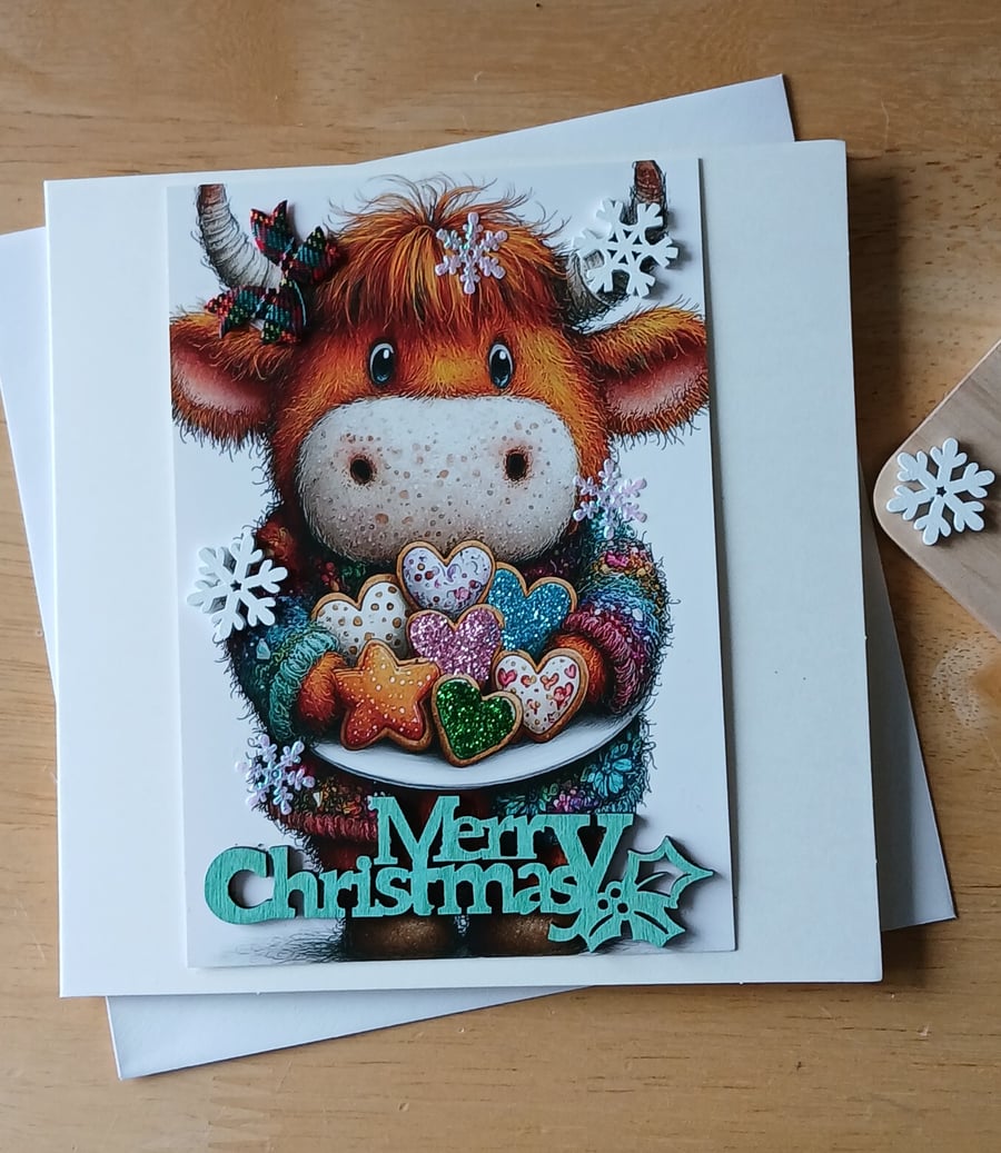 Highland Cow Christmas Card 
