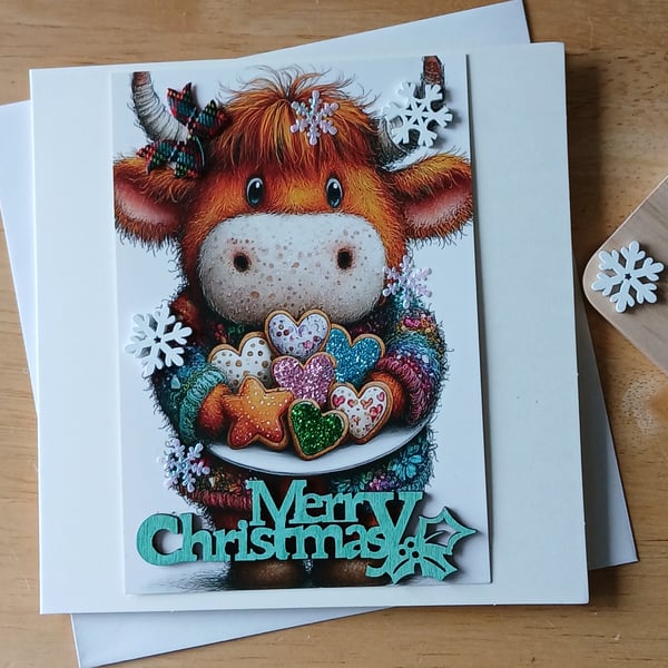 Highland Cow Christmas Card 