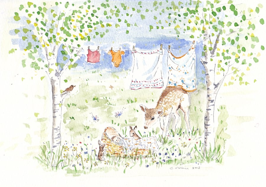 Afternoon Nap - Mothers Day Gift - Watercolour and ink original painting