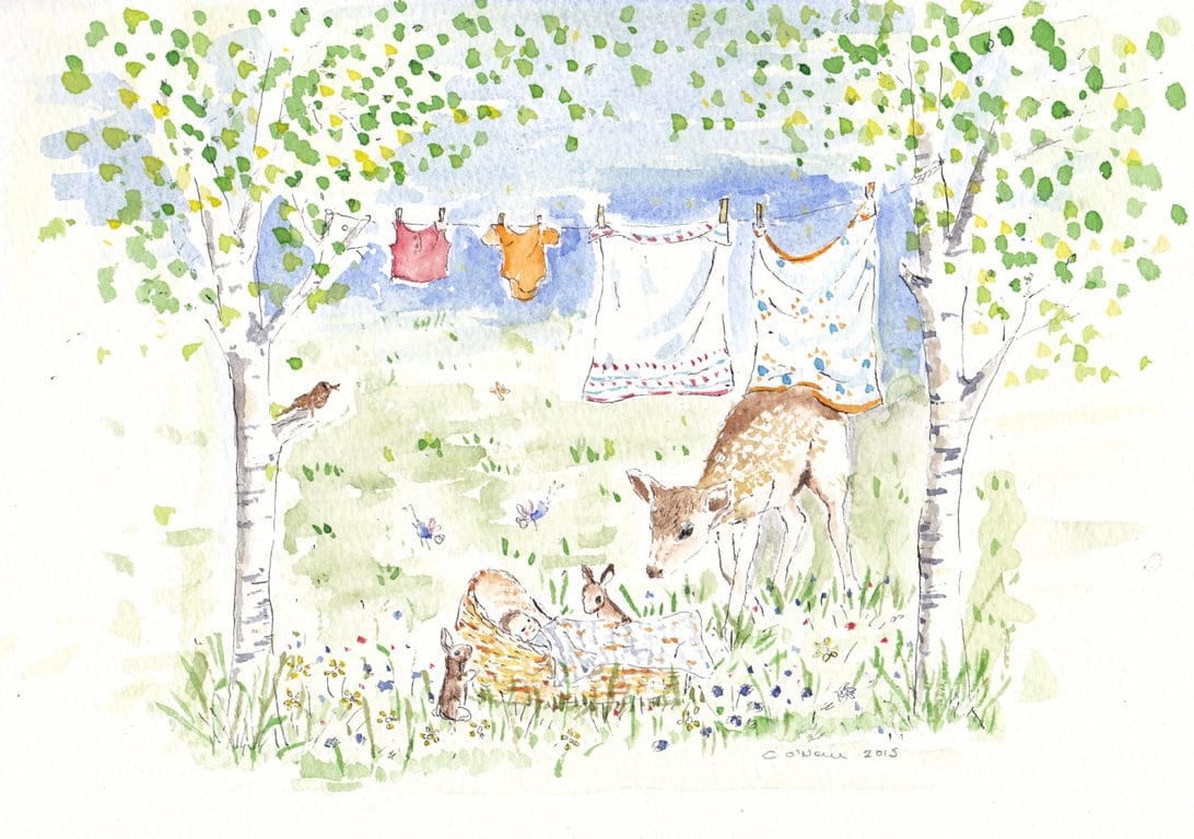 Afternoon Nap - Mothers Day Gift - Watercolour and ink original painting