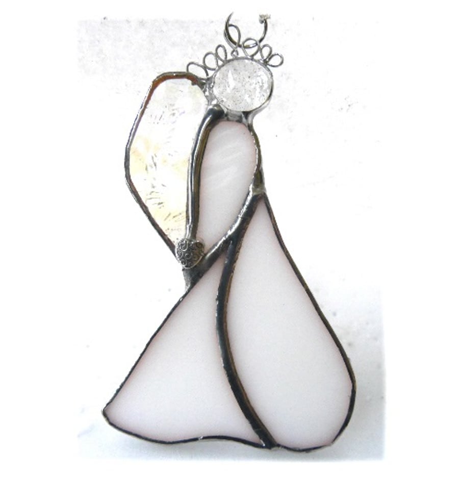 Angel Suncatcher Stained Glass Heart White Christmas 034
