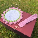 Handmade Crochet Gift Set - Floral Cottage Coaster & Matching Cotton Keychain