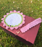 Handmade Crochet Gift Set - Floral Cottage Coaster & Matching Cotton Keychain