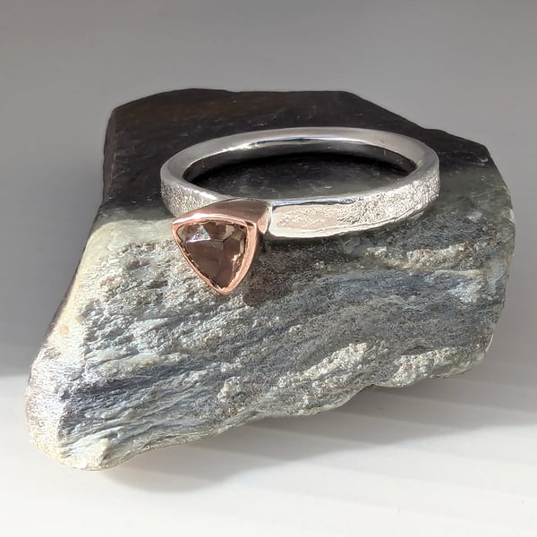 Recycled Sterling Silver and 9 carat Rose Gold Smokey Quartz Ring