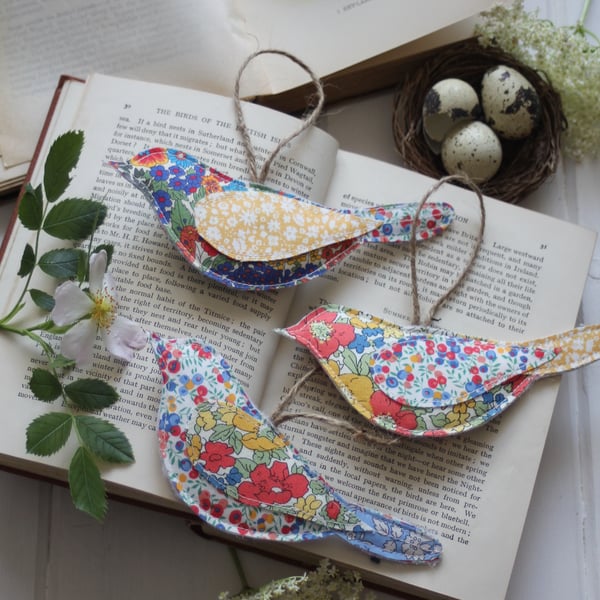 Fabric bird trio, Midsummer Brights