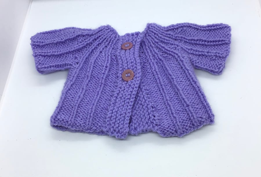 Ribbed Pattern Newborn Cardigan  Lavender 17” chest