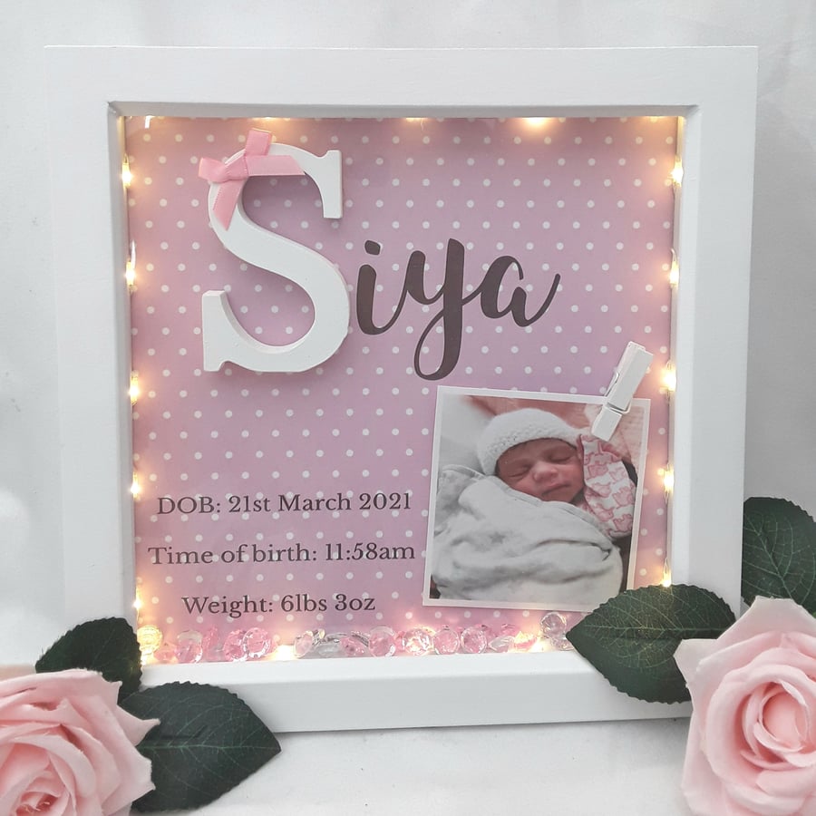 23cm Personalised New baby frame, baby girl frame,nursery decor,1 DAY DISPATCH 