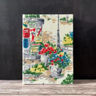 Handbound A5 1940's Vintage Barkcloth Sketchbook, Journal, Paris, Spring, Blue