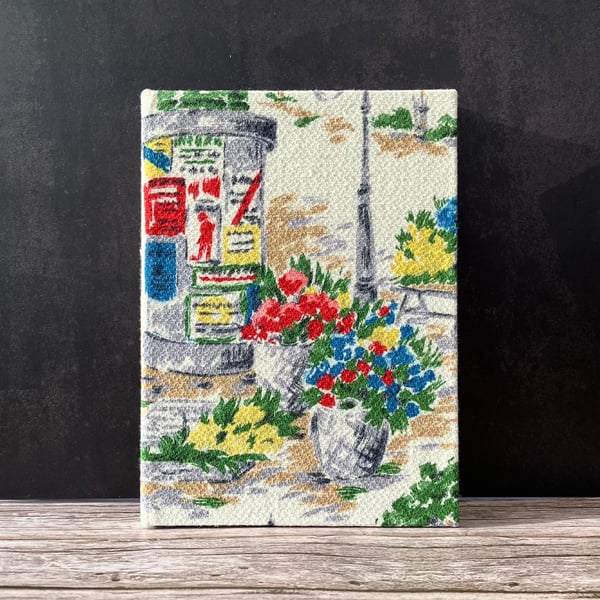 Handbound A5 1950's Vintage Barkcloth Fabric Sketchbook, Journal, Paris, Spring