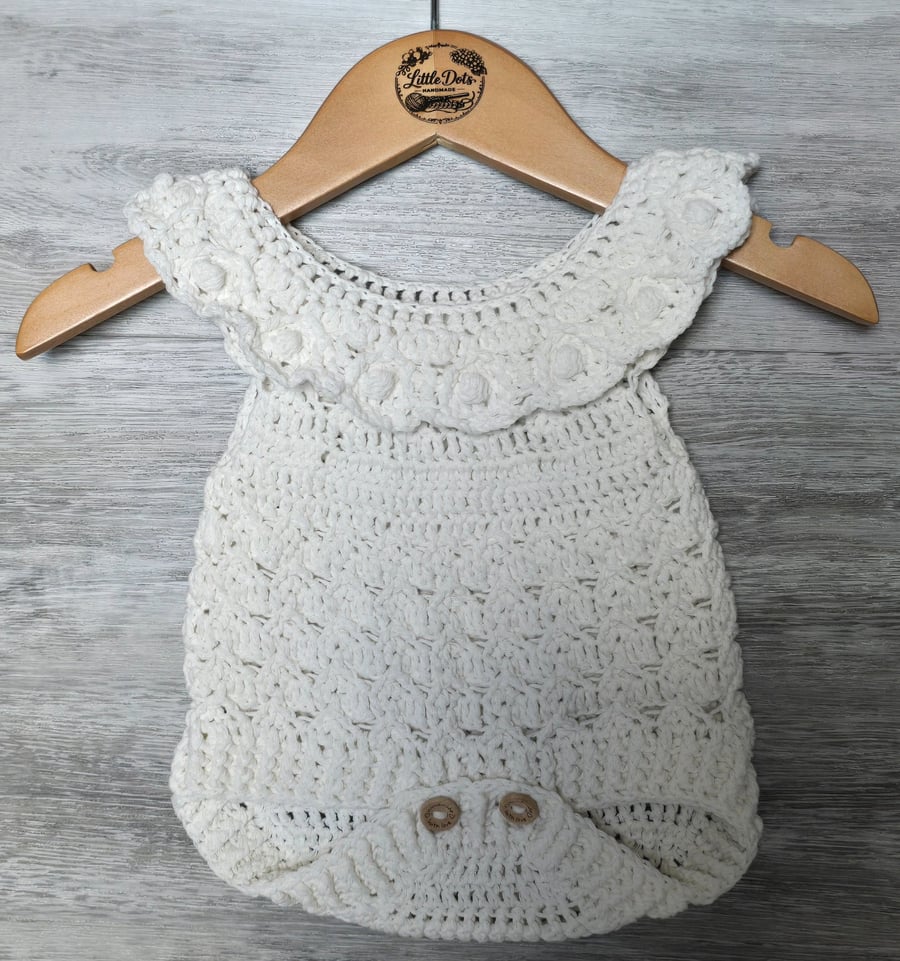 Handmade Crochet Baby Romper – 0–3 Months
