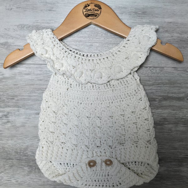 Handmade Crochet Baby Romper – 0–3 Months