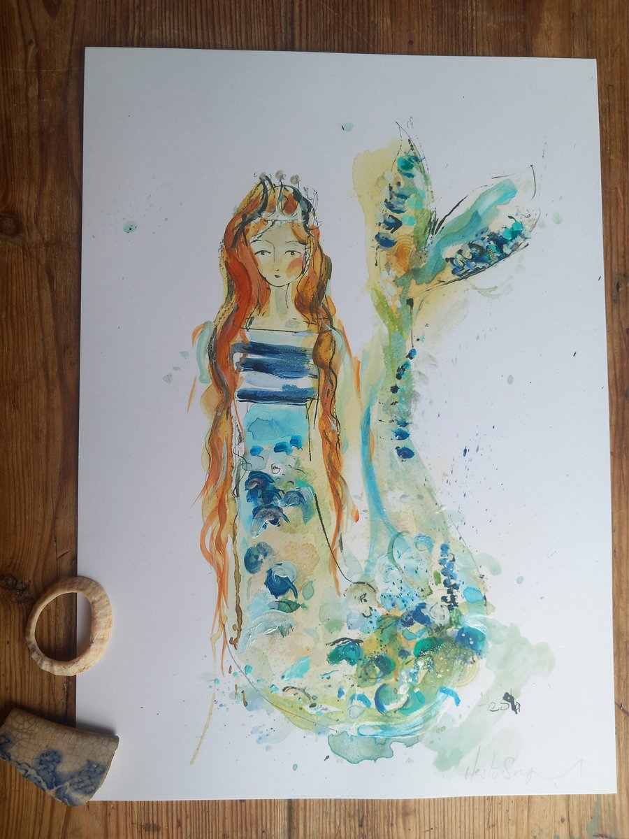 A4 embellished  coastal themed print ' mermaid 