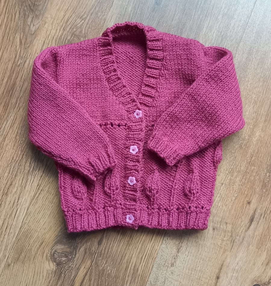 Hand knitted v neck flower design baby girls cardigan