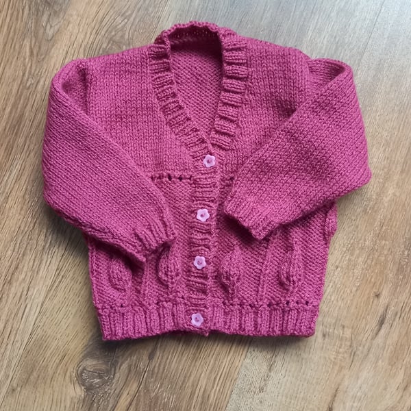 Hand knitted v neck flower design baby girls cardigan