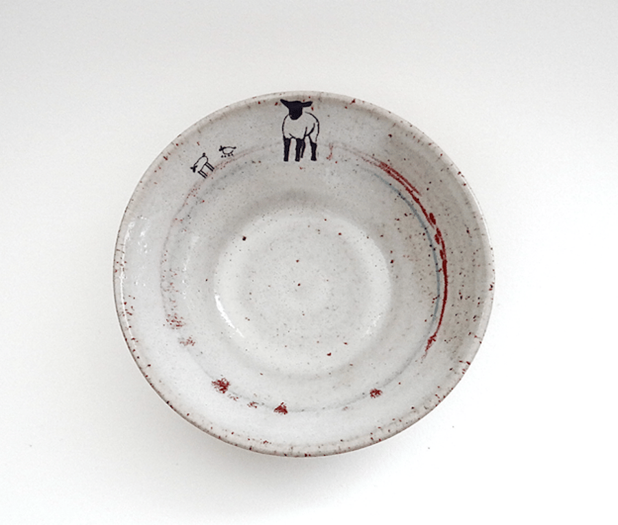 Modern ceramic bowl with lambs for breakfast lunch dinner - handmade pottery