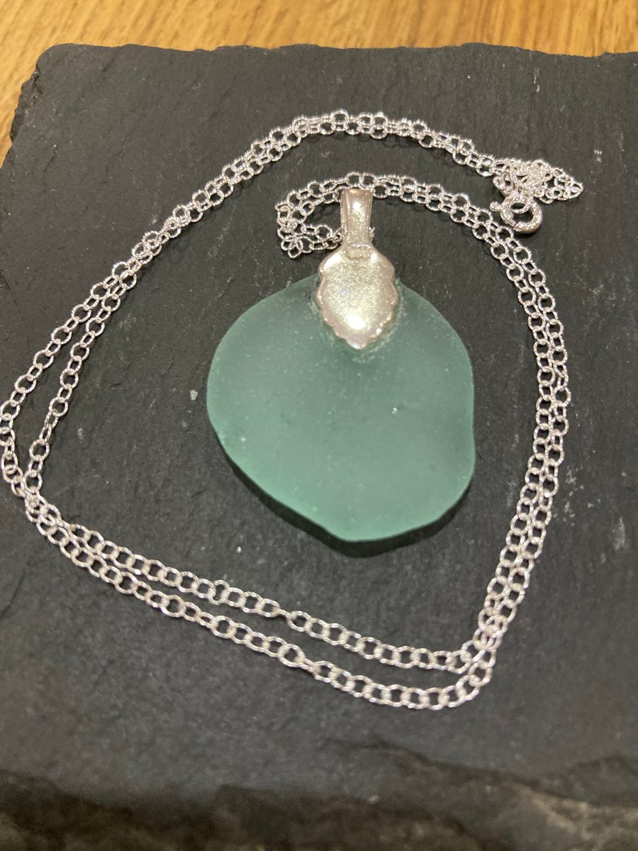 Sterling Silver 20in necklace with blue-green seaglass pendant