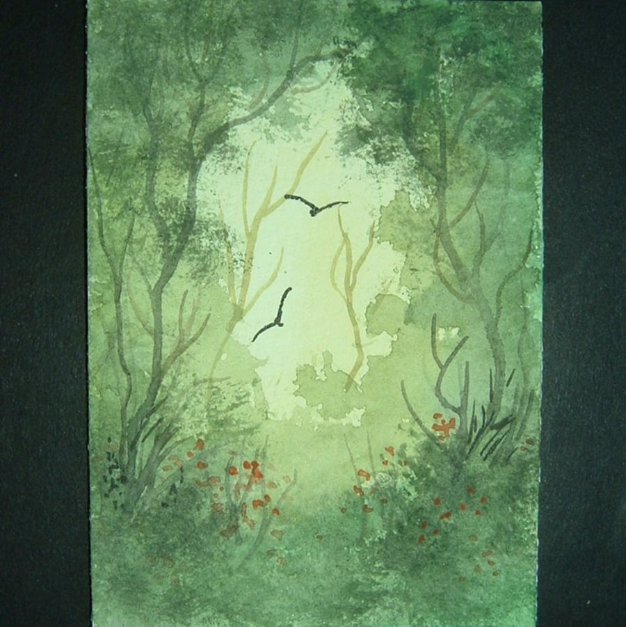 Art painting aceo original paintings fantasy woodland landscape 148
