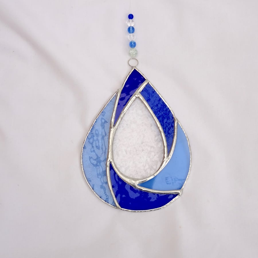 Stained Glass Raindrop Suncatcher - Handmade Hanging Decoration - Blue
