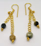 Natural Tiger Eye Chain Drop Gold Earrings. - Image 1