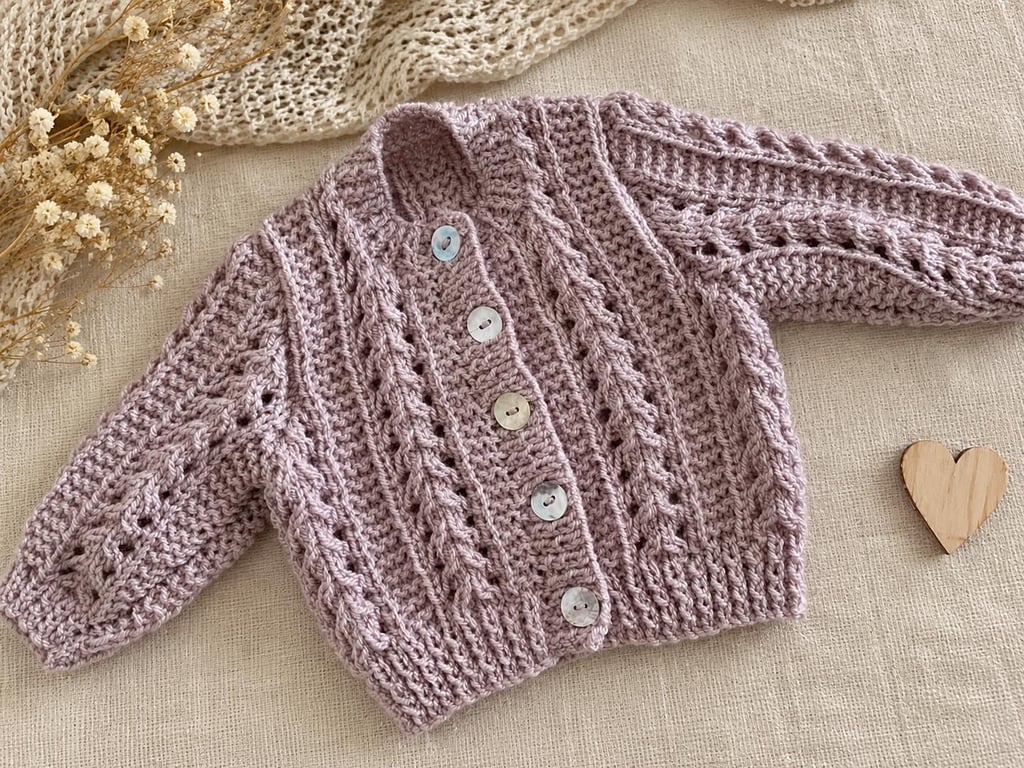 Hand Knitted Baby Girl Cardigan – Lace Knit Pink 0–3 Months