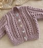 Hand Knitted Baby Girl Cardigan – Lace Knit Pink 0–3 Months