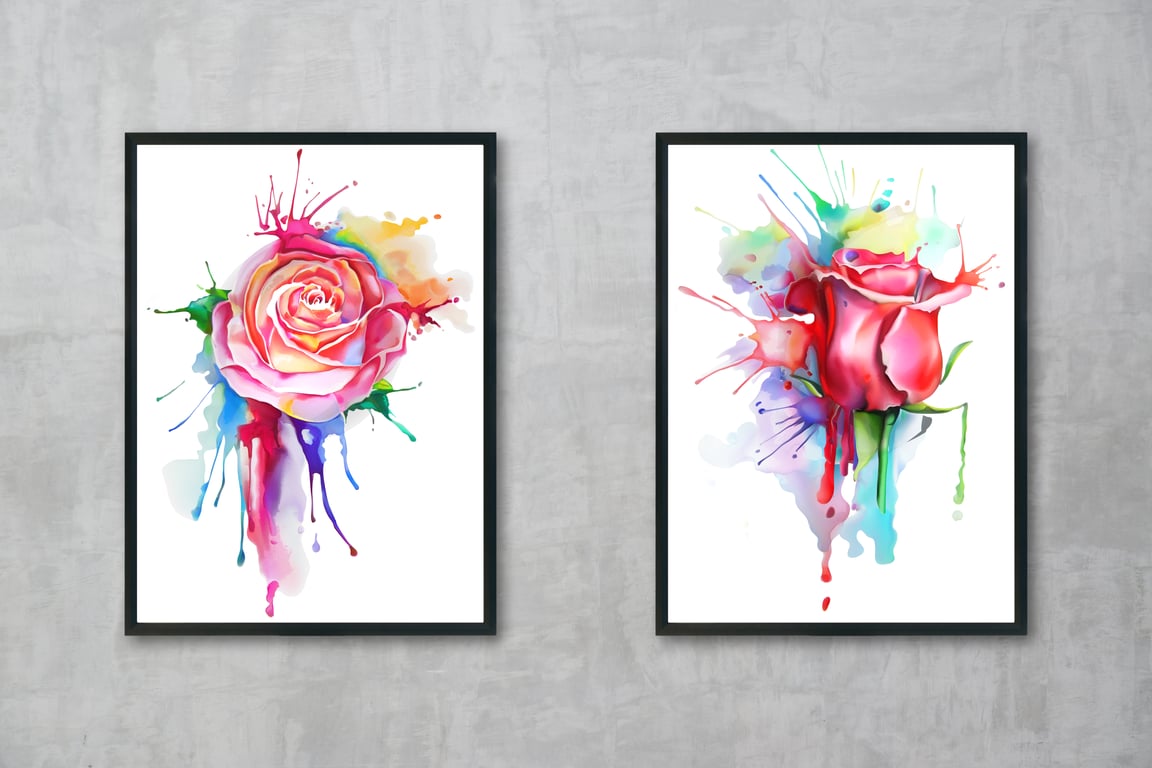 Watercolour roses wall prints, Abstract watercolour roses wall decor