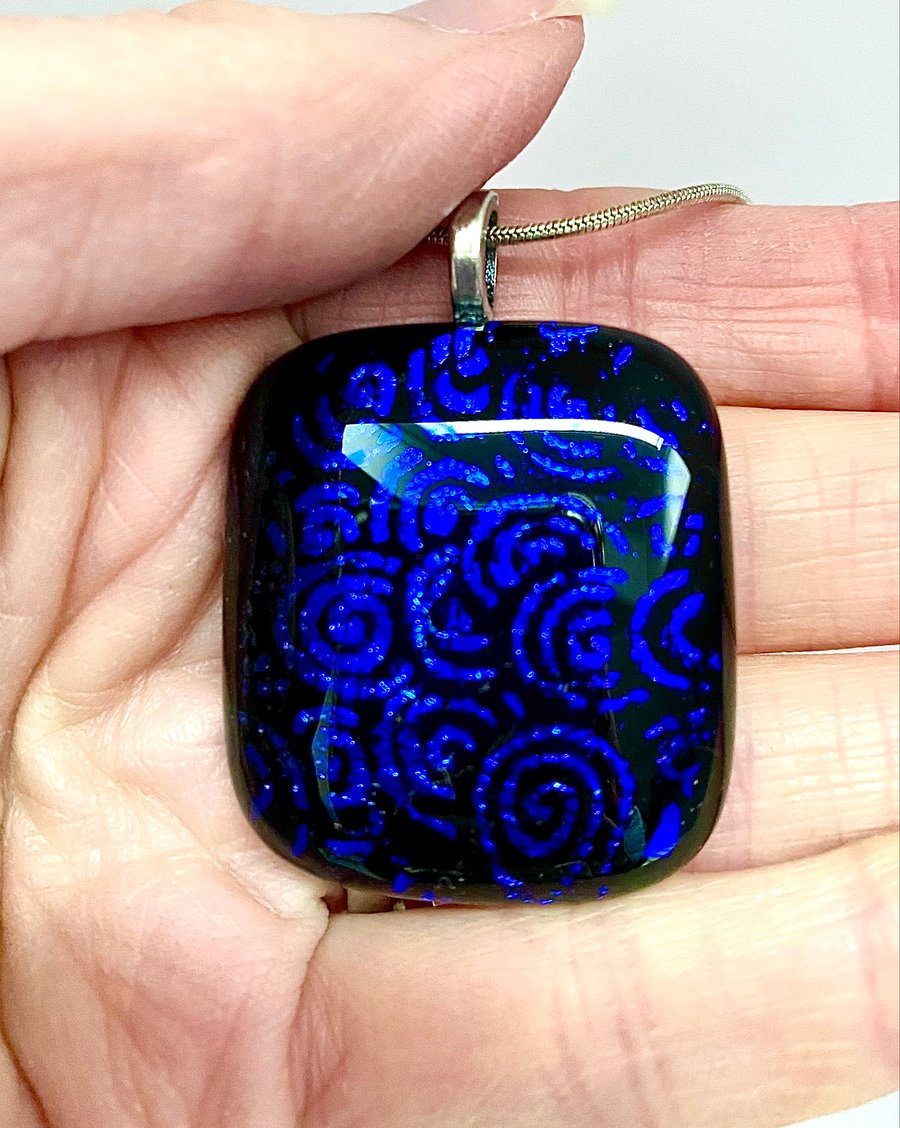 Midnight Blue Swirls Dichroic Glass Pendant 