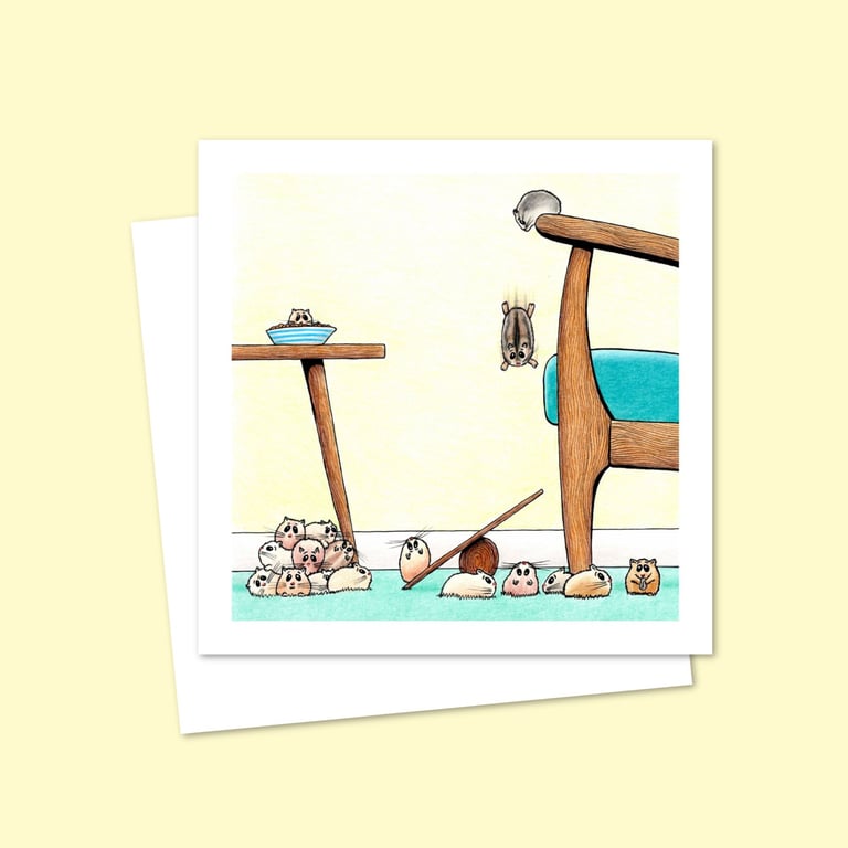 Acrobatic Hamsters Greeting Card: Original Pencil Illustration (231)