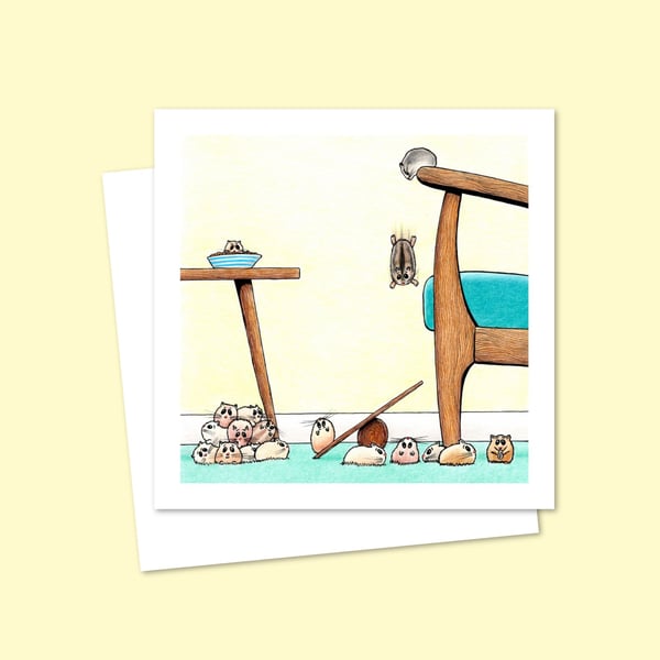 Acrobatic Hamsters Greeting Card: Original Pencil Illustration (231)