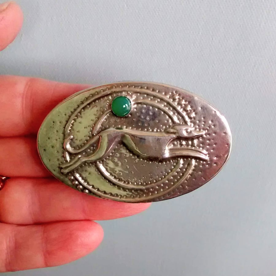 Greyhound Brooch, Handmade in Silver Pewter, Art Deco Inspired