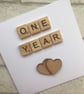 Handmade 1st Anniversary Card, Scrabble Tile & Wooden Hearts - Image 2