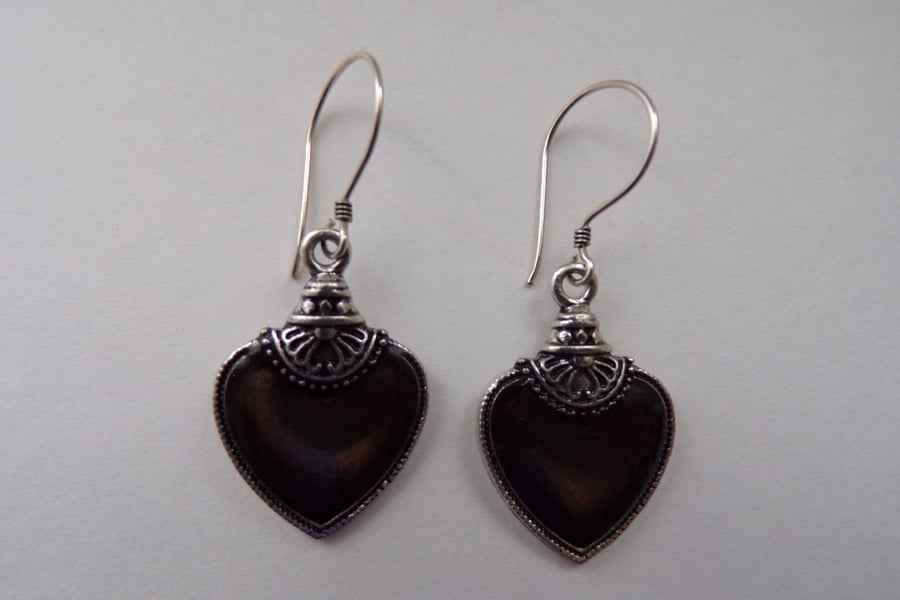 Heart Earrings, Grey Heart Earrings, Earrings with Sterling Silver Fishwires