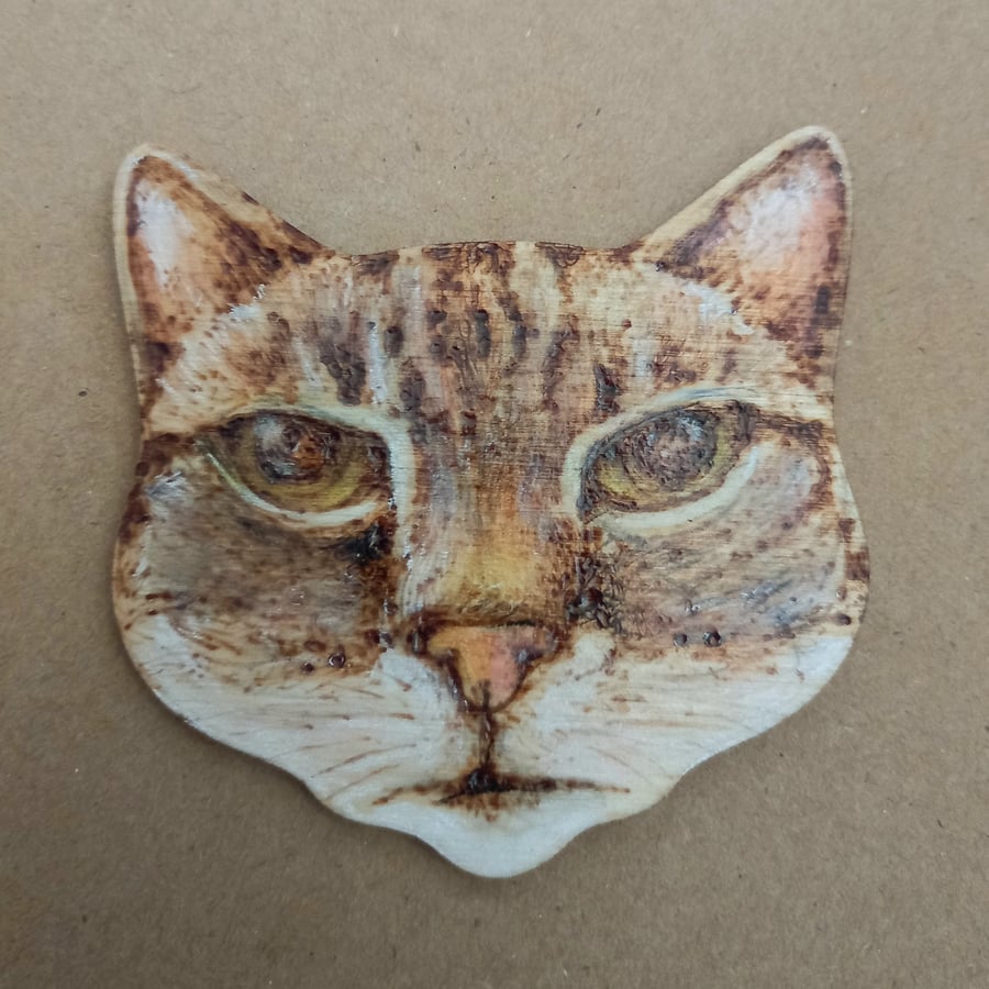 YOUR CAT! Pyrography cat brooch commission